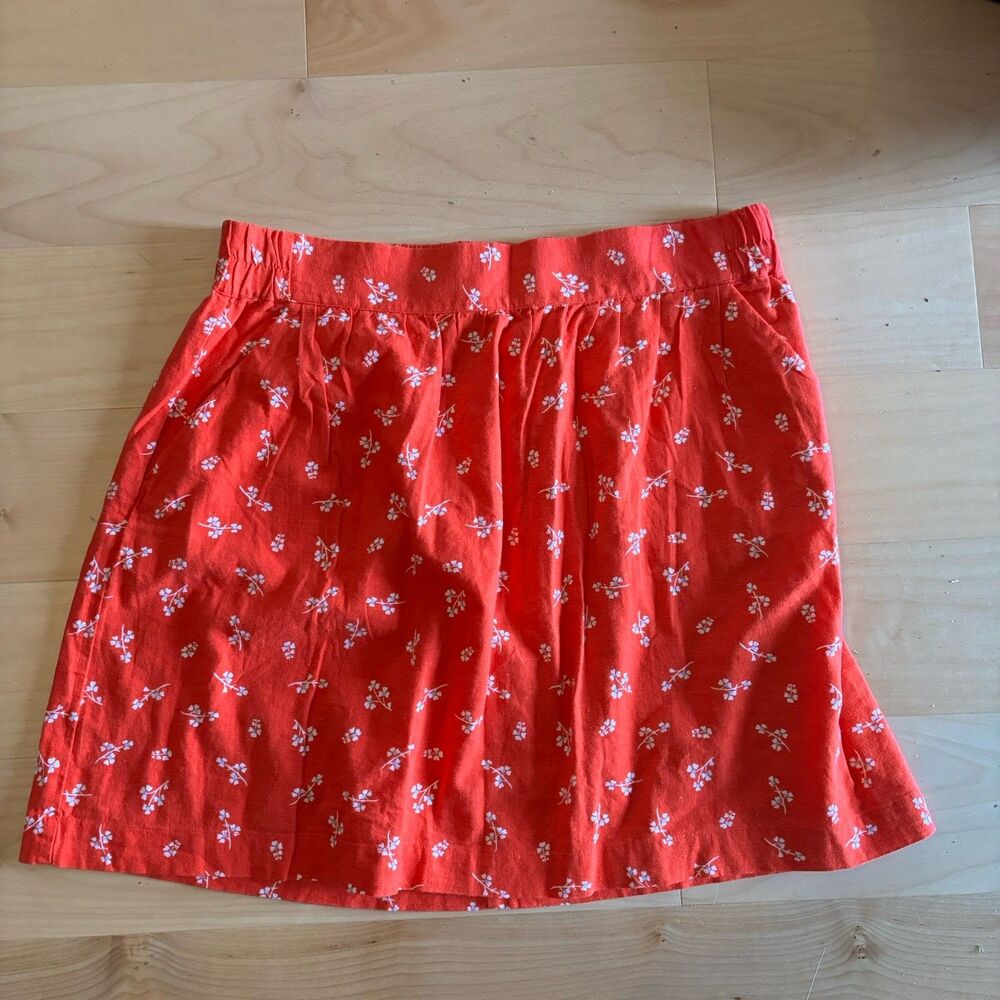 Loft Linen Floral Short Skirt Size L Preppy Colorful Red